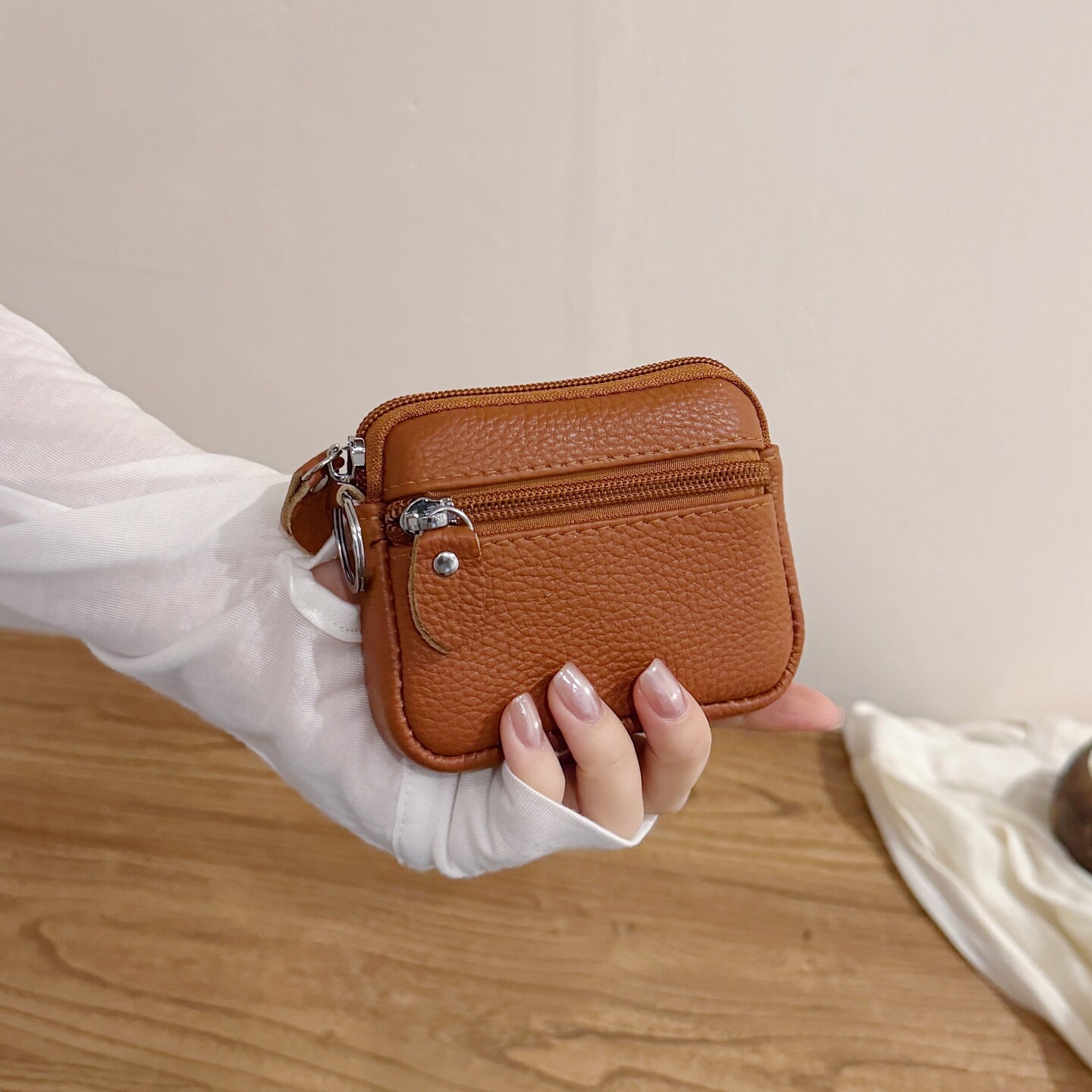 真皮零钱包女迷你小包头层牛皮简约拉链收纳小包卡包钥匙扣硬币包