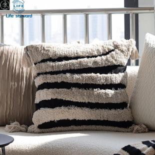 法式 pillowcase 黑色簇绒抱枕套沙发靠垫床头靠枕套cushion cover