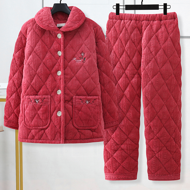 加厚中老年珊瑚绒长袖家居服套装