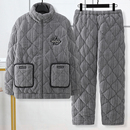 家居服套装 三层夹棉睡衣男士 男式 保暖珊瑚绒加绒加厚冬天款 秋冬季