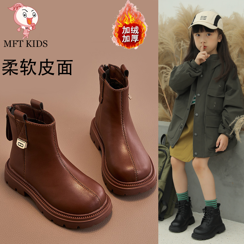 女童靴子儿童马丁靴软面小公主二棉短靴2025新款冬季宝宝加绒皮靴