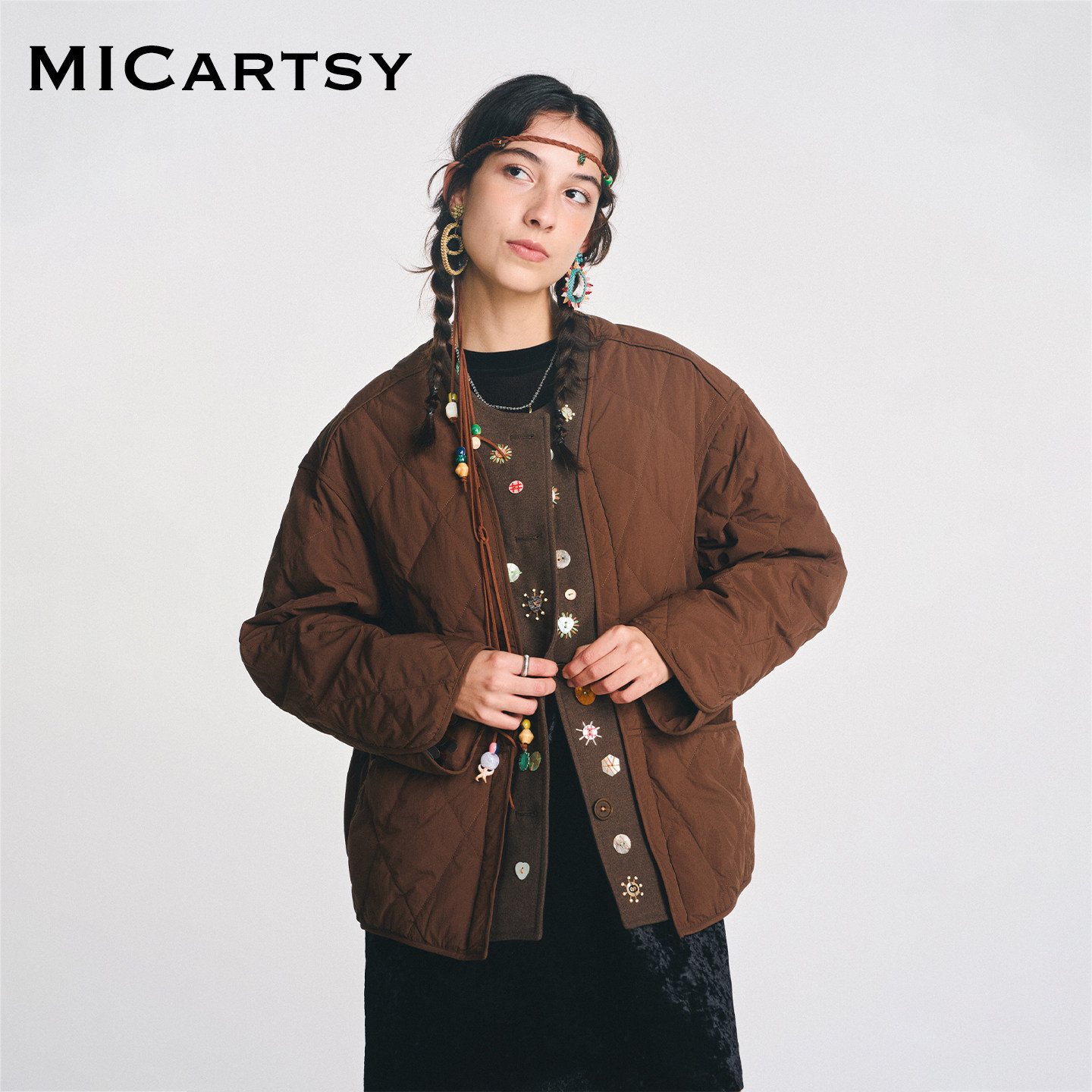 MICartsy王紫珊2025秋冬新款90白鸭绒压印菱格保暖羽绒服外套女