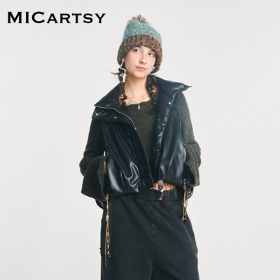 MICartsy王紫珊2025秋冬新款黑色短款立领保暖鹅绒羽绒服马甲女