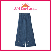 手工钉珠直条文牛仔裤 MICartsy王紫珊配饰车to go系列新款 女休闲