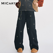 MICartsy王紫珊配饰车togo系列秋冬新款 手工钉珠黑色弯刀牛仔裤 女