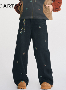 MICartsy王紫珊配饰车togo系列秋冬新款手工钉珠黑色弯刀牛仔裤女
