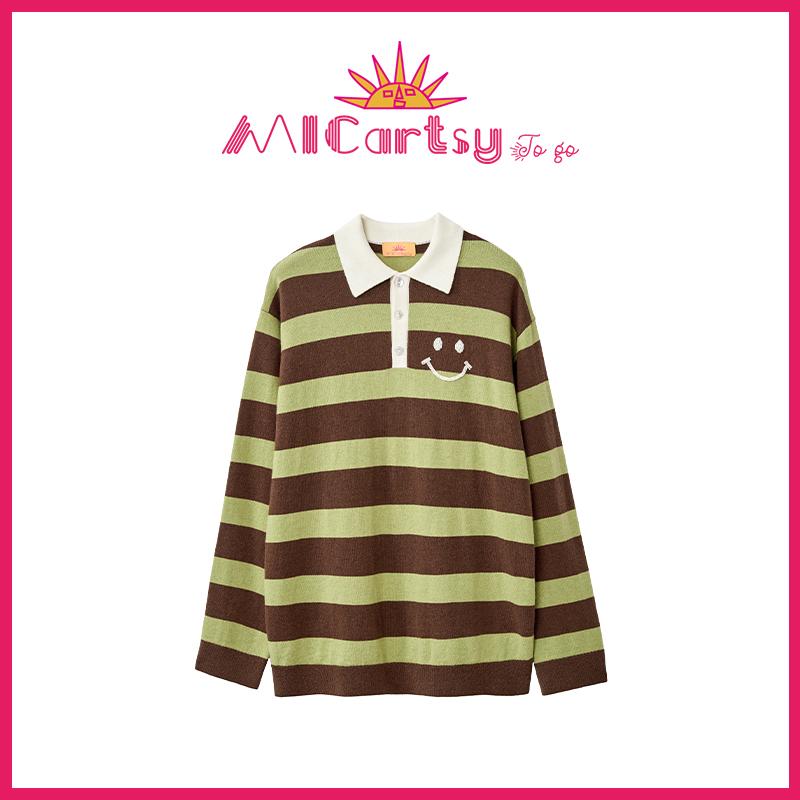 针织笑脸条纹上衣MICartsy套头
