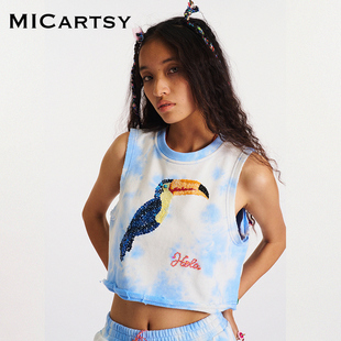 MICartsy王紫珊春夏新款 大嘴鸟钉珠背心女小众百搭原创