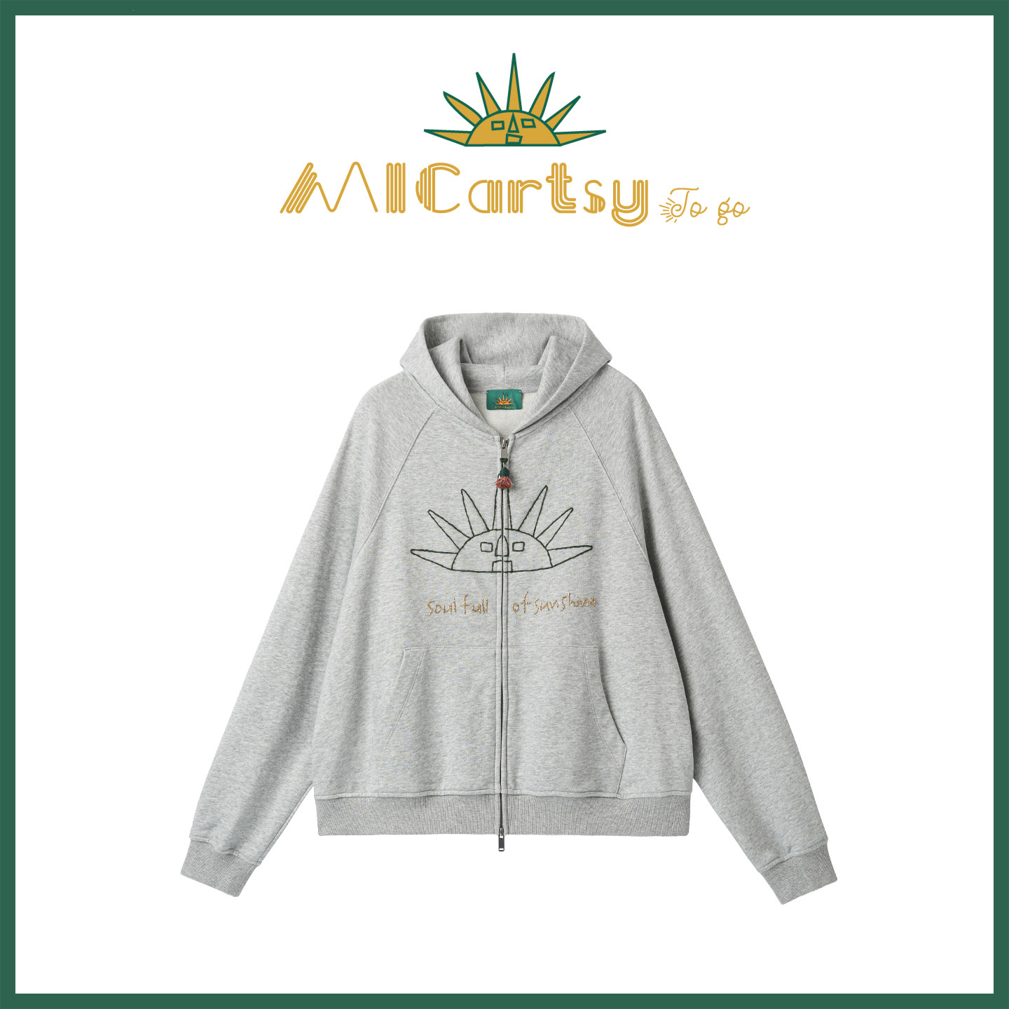 MICartsy王紫珊配饰车togo系列手工钉珠刺绣太阳灰色卫衣
