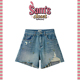 MICartsy沈梦辰联名系列新款 牛仔短裤 钉珠椰树美式 宽松辣妹热裤