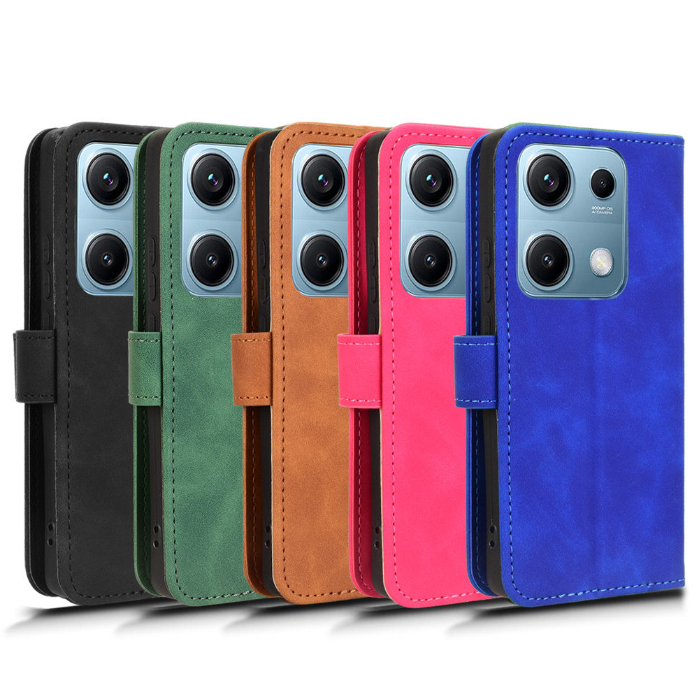 适用于红米Note14S 4G,红米Note13 Pro 4G,小米Poco M6 Pro 4G肤感小牛纹皮套手机壳插卡防摔保护套翻盖式