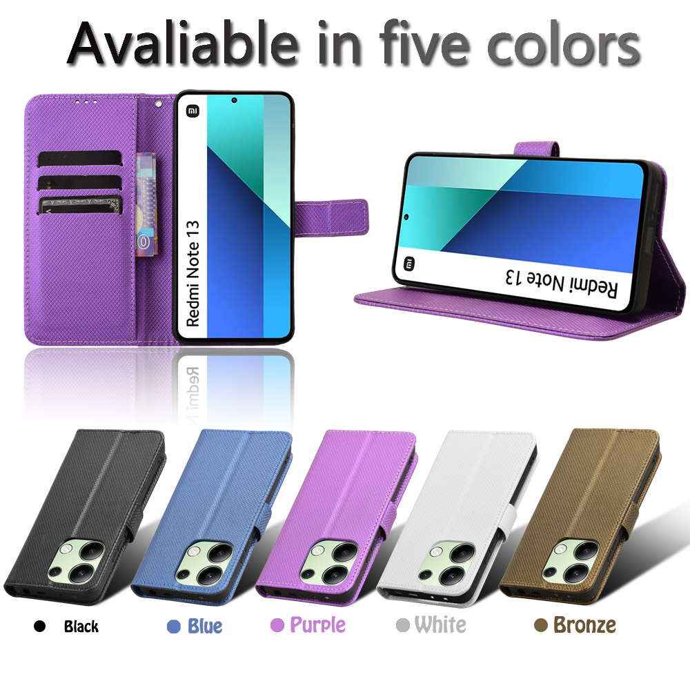 适用于红米Note13 4G钻石纹皮套手机壳插卡防摔保护套商务翻盖式