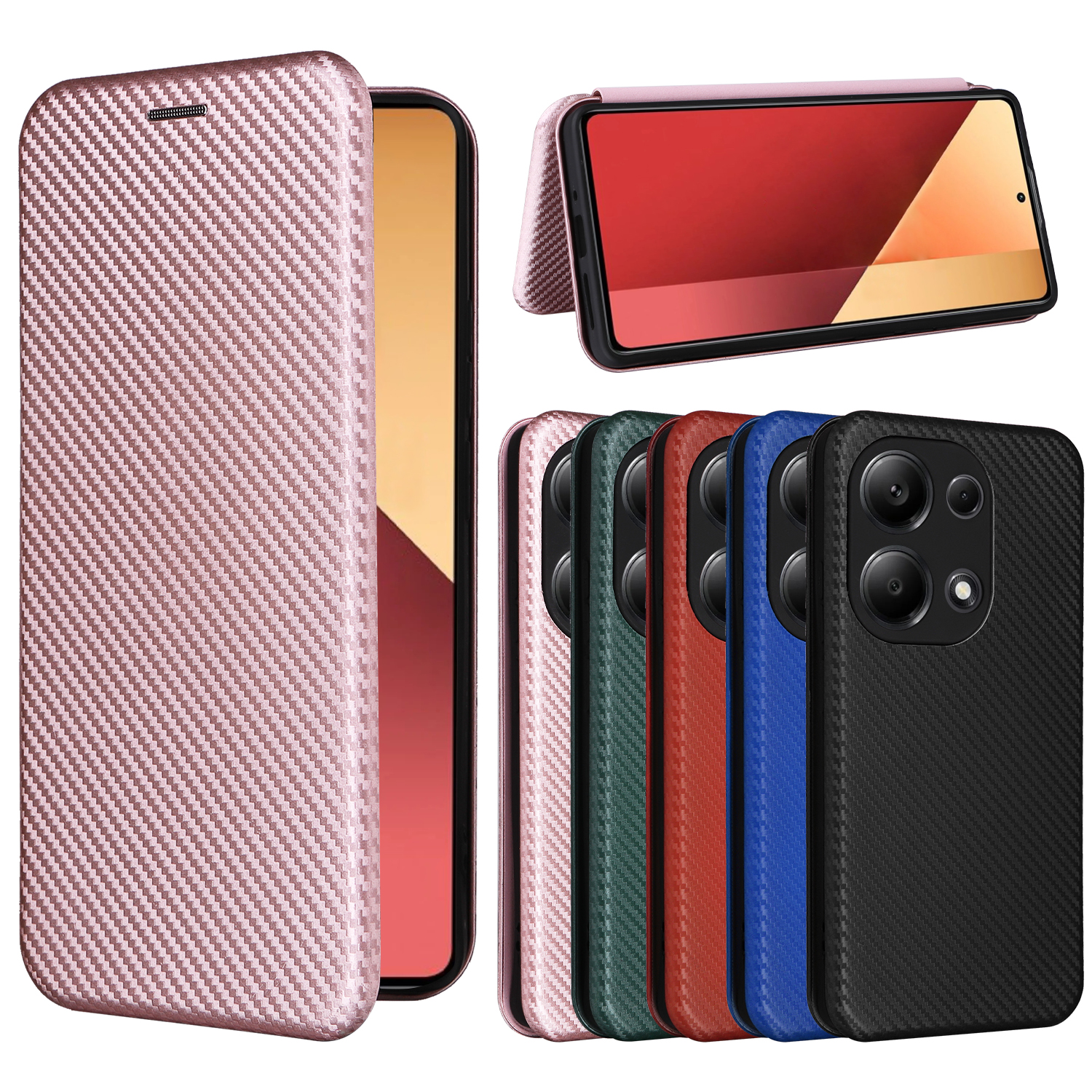 适用于小米Poco M6 Pro/红米Note13pro 4G磁扣碳纤维纹手机壳插卡