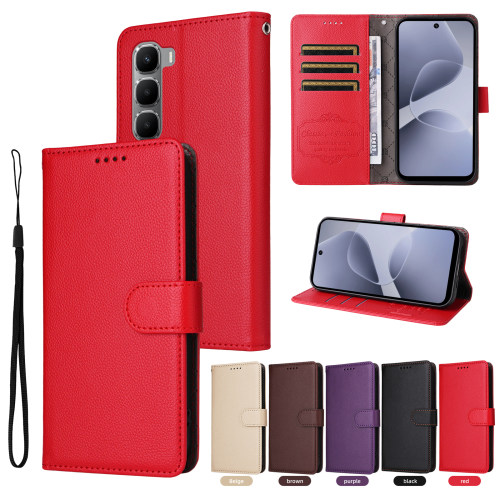 适用于传音Infinix Hot 60 5G，Hot 60i 4G经典荔枝纹皮套手机壳插卡防摔保护套商务男女素皮外壳翻盖式
