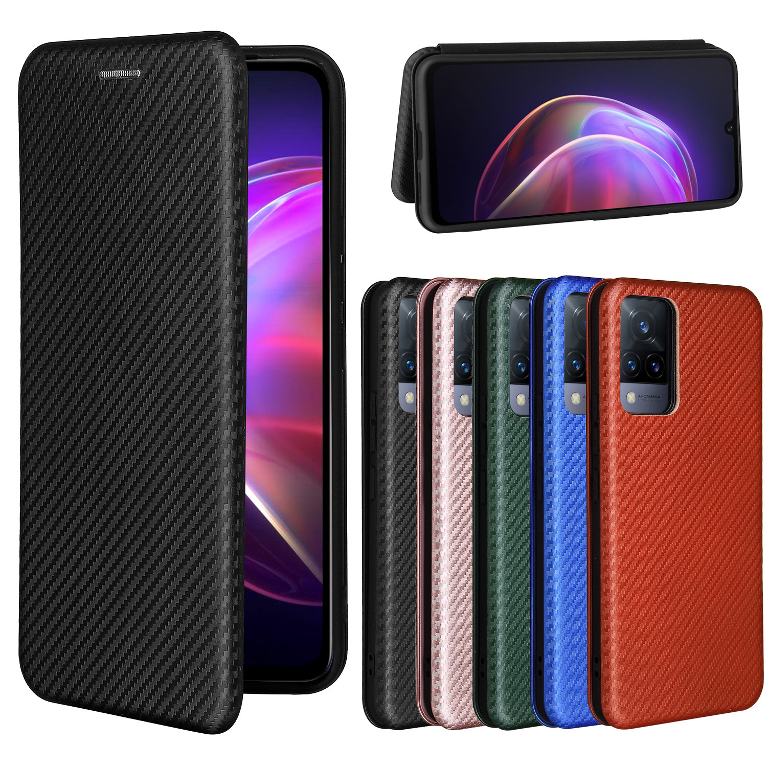 适用于vivo v21磁扣碳纤维翻盖式手机壳插卡防摔保护套男女商务壳