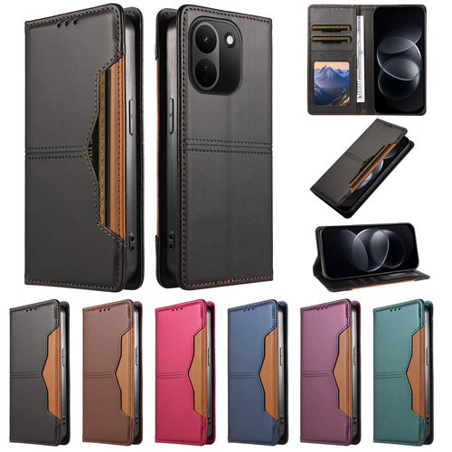 适用于红米Note17 Pro+ 5G国际版强磁珠光撞色拼接皮套手机壳插卡防摔保护套翻盖式商务素皮男女外壳