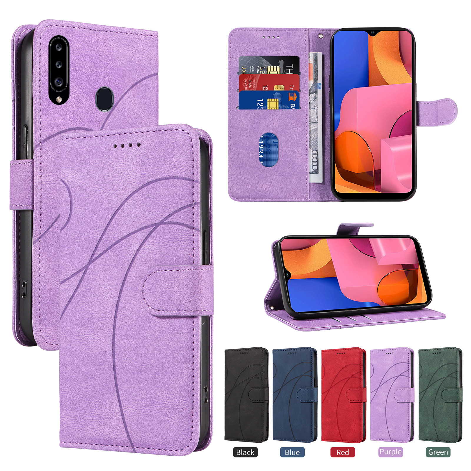 适用于三星Galaxy A20S弧形皮套插卡手机壳防摔保护套翻盖男女壳