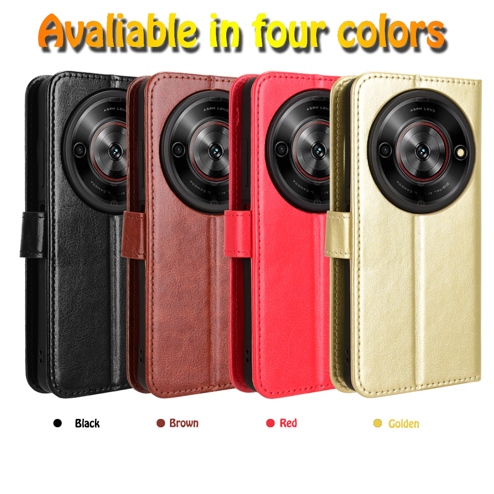 适用于中兴ZTE Blade A75 5G,Nubia Focus 5G,Nubia小牛Calf 5G疯马纹皮套手机壳插卡防摔保护套翻盖式