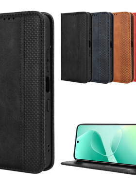 适用于传音Infinix Hot 60 5G，Hot 60i 4G磁扣复古纹皮套手机壳插卡防摔保护套商务男女素皮外壳翻盖式