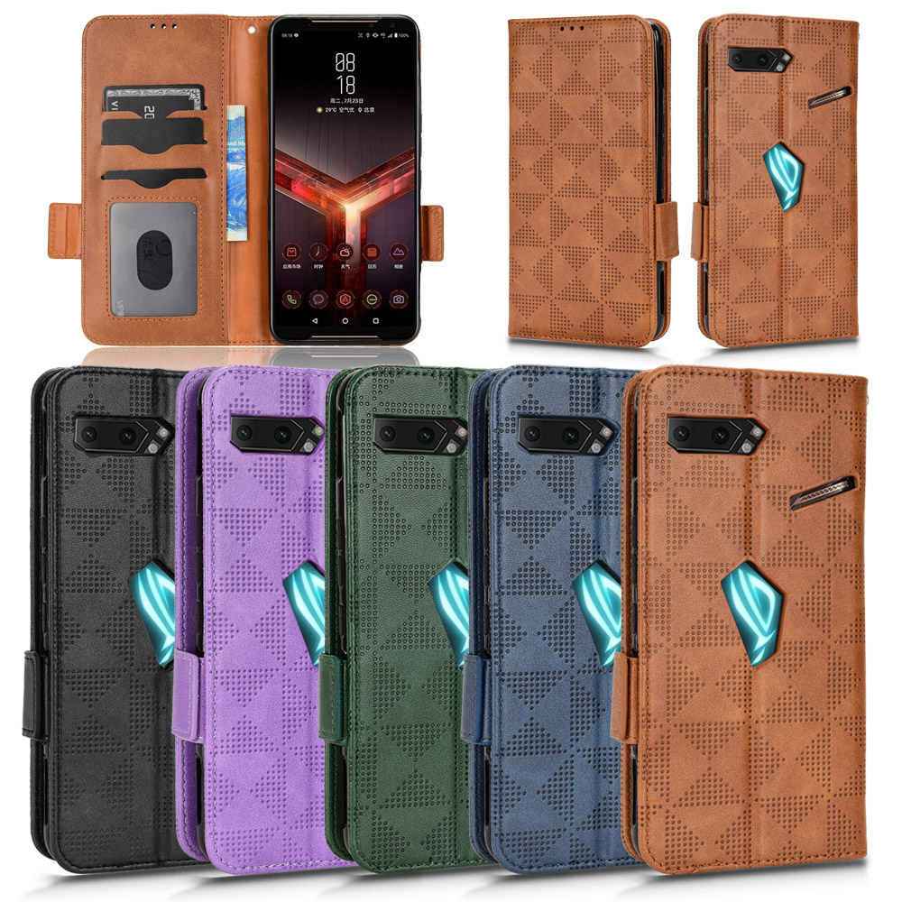 适用于华硕ROG Phone2 ZS660KL对称三角纹皮套手机壳插卡防摔男女