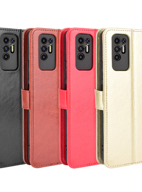 适用于传音Tecno Pova 2/LE7疯马纹插卡皮套手机壳翻盖式保护套男