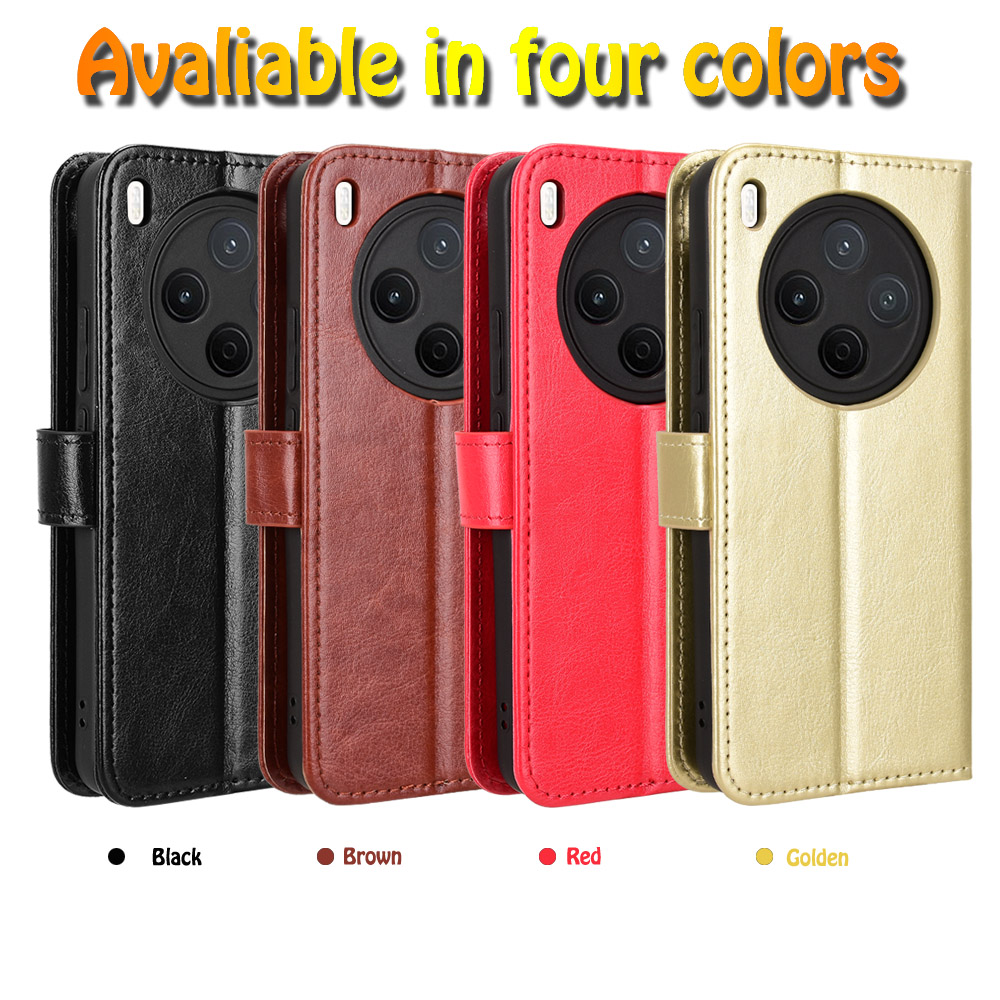 适用于vivo Y500 Pro 5G疯马纹皮套手机壳插卡防摔保护套翻盖式商务男女外壳素皮