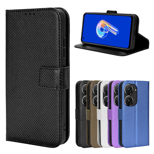 适用于华硕Asus Zenfone10钻石纹皮套手机壳翻盖式插卡保护套男女