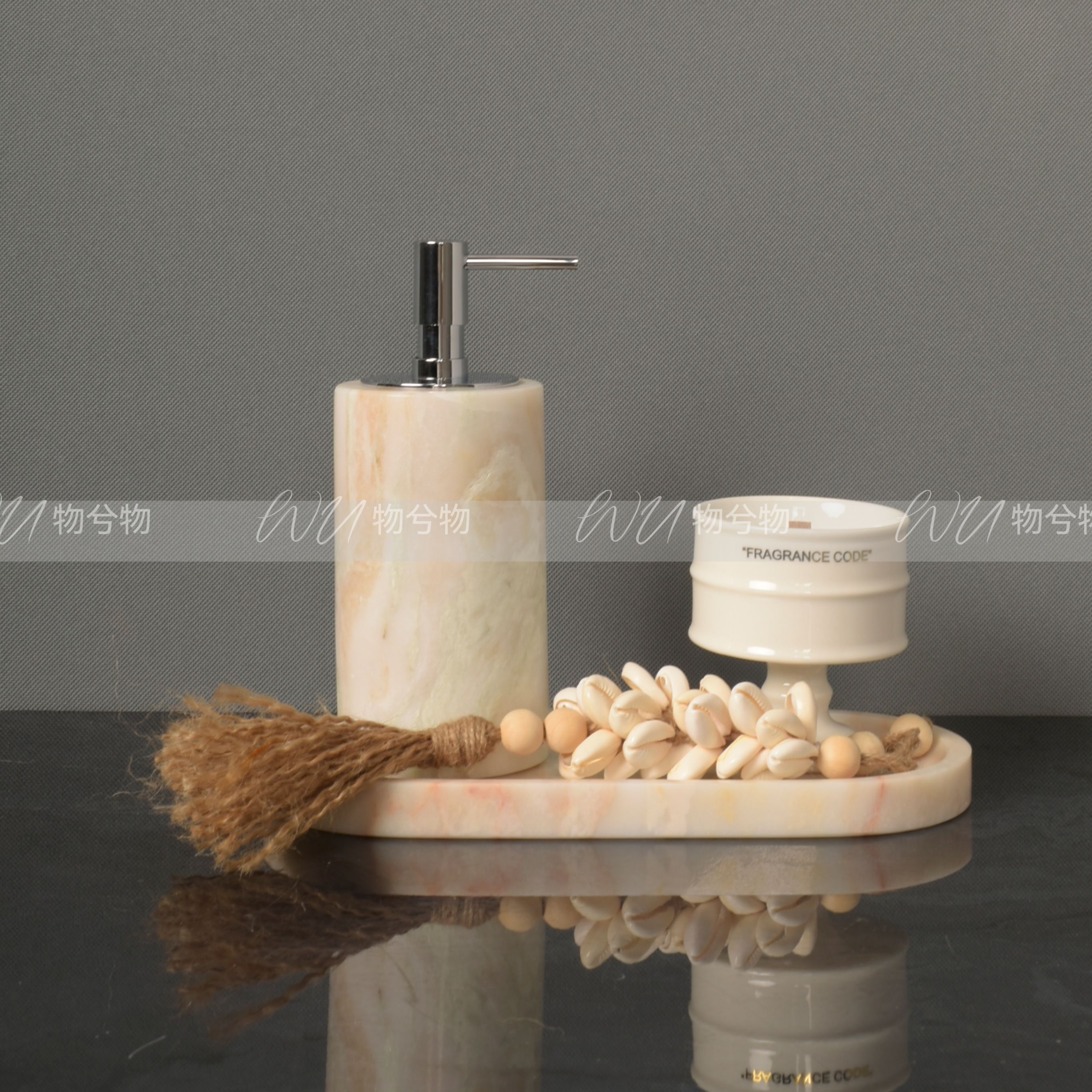 WU 物兮物 诧寂度假风样板间女儿房卫浴香薰托盘饰品卫生间组合套