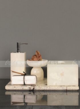 WU 物兮物 样板间售楼处酒店白玉奢石大理石洗手台卫浴托盘纸巾盒