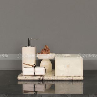 样板间售楼处酒店白玉奢石大理石洗手台卫浴托盘纸巾盒 物兮物