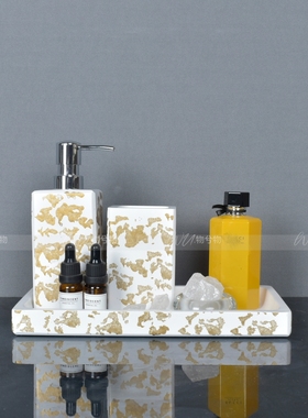 WU.物兮物 黄色系卫浴套装样板房间卫生间托盘组合饰品摆件软装组