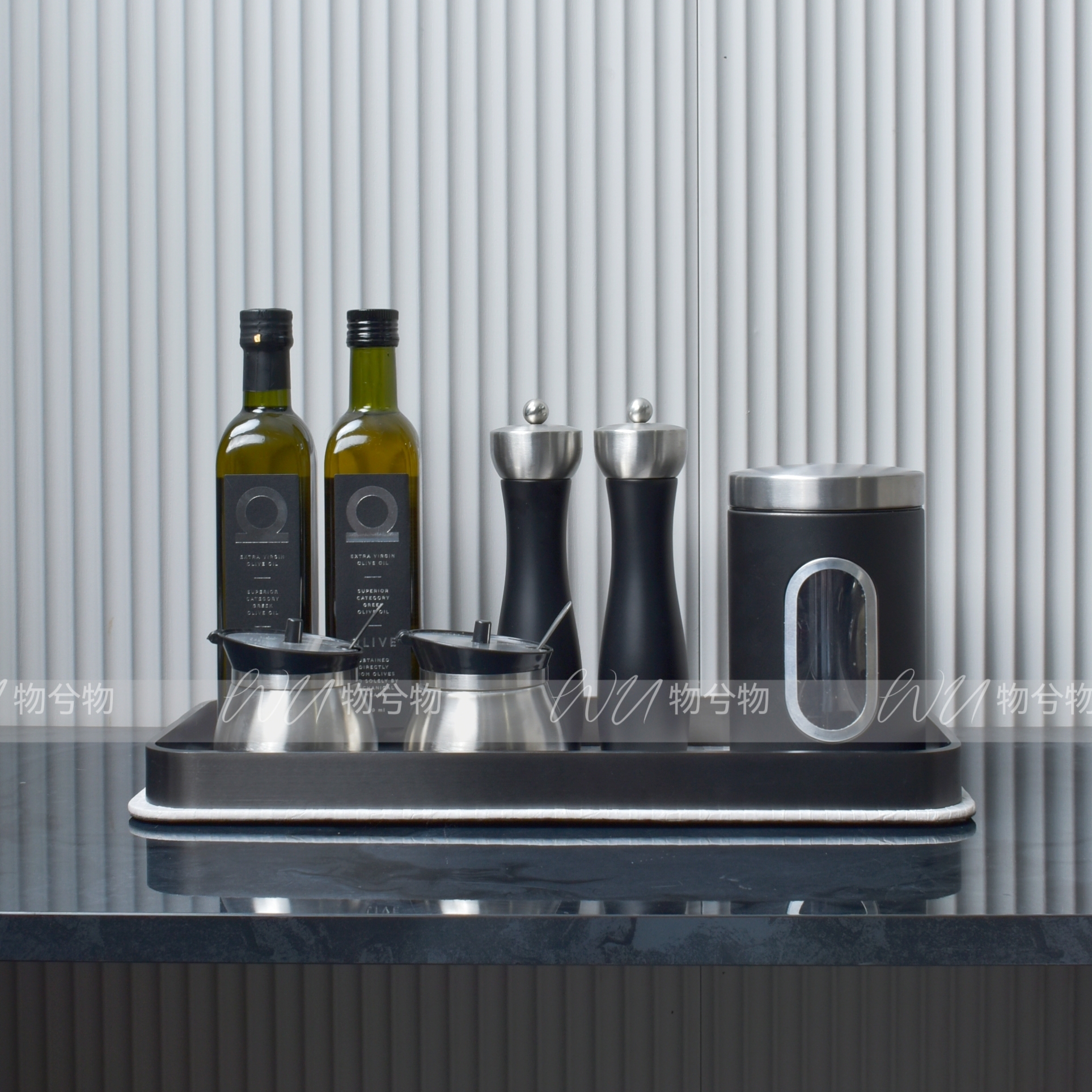 WU 物兮物 轻奢样板间厨房软装托盘橄榄油饰品组软装陈设展厅道具