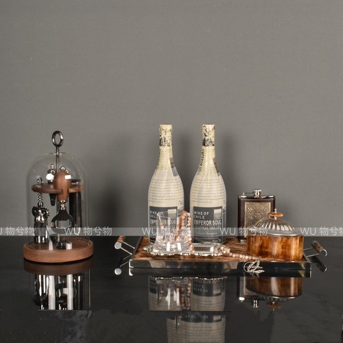WU物兮物 老钱风轻奢样板间餐厅酒水主题托盘酒具酒杯装饰品摆件