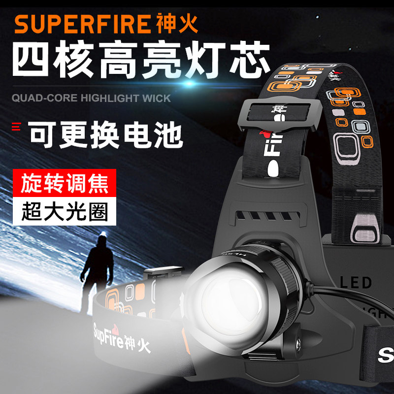 神火强光变焦头灯 18650锂电池专用户外超亮led远射夜钓鱼探照灯