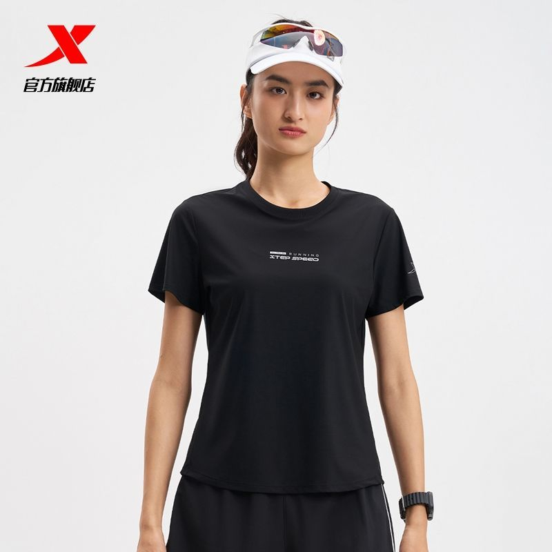 特步短袖T恤女圆领冰感透气冰丝