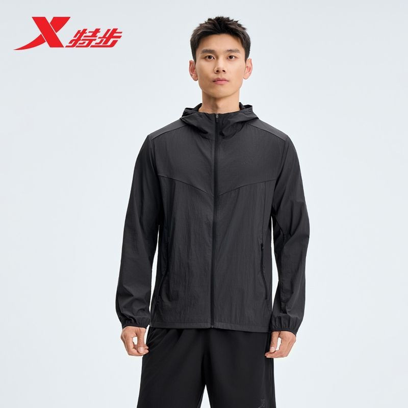 特步冰丝防晒衣男子运动连帽风衣