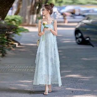 高級感時尚 海邊度假超仙別致沙灘裙子BX6006 吊帶連衣裙女2025夏季