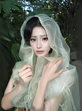 森系古风绿色轻薄半透汉服头纱