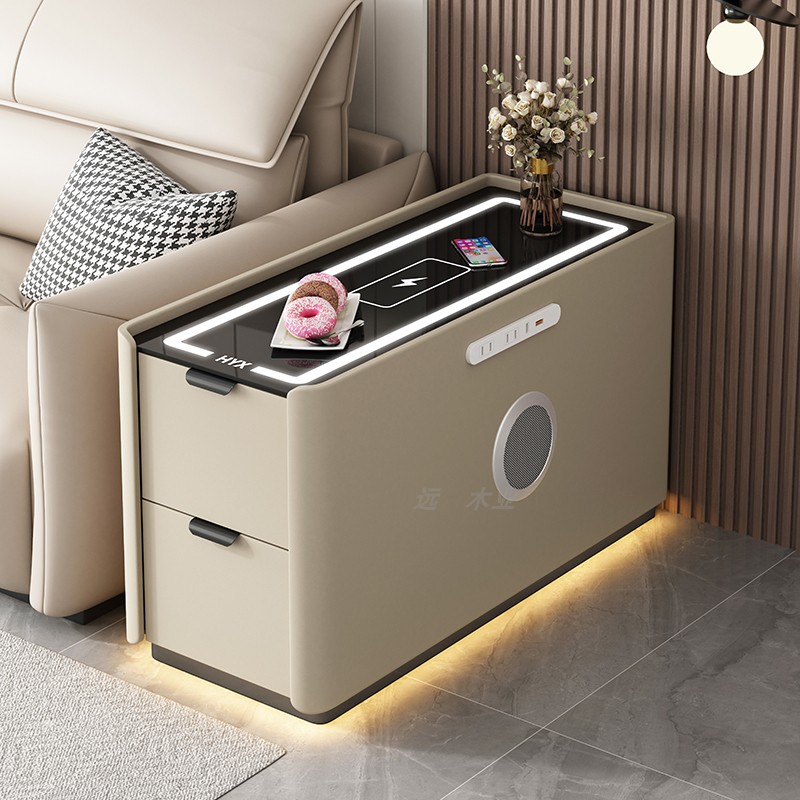 现代简约智能沙发边柜带灯边桌