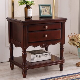 美式实木床头柜家用高款白色胡桃色现代简约卧室复古床边储物柜子