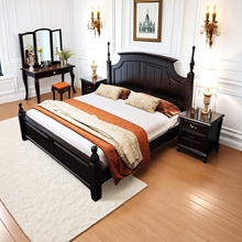 美式中古风全实木床家用主卧1米8双人床榫卯结构法式罗马柱橡木床