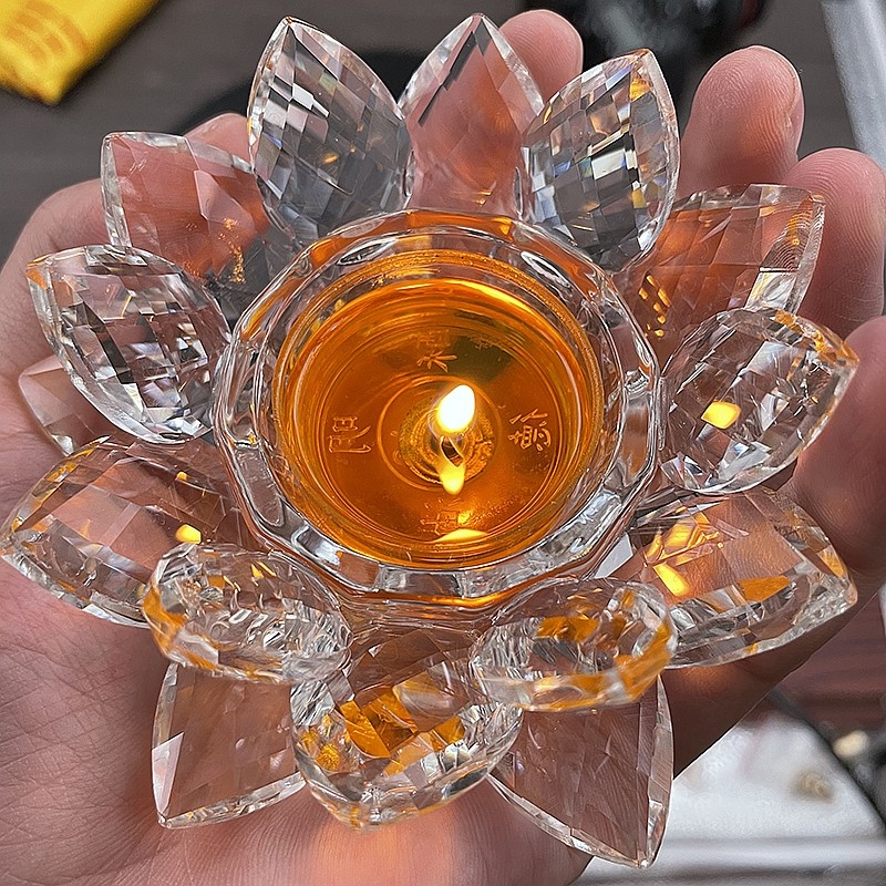 水晶七彩莲花烛台供佛酥油灯灯座供灯蜡烛台七星烛台摆件佛长明灯