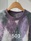 梦游仙境 100山羊绒 奇幻紫灰格纹 厚 500以上g拉绒 开衫 圆领