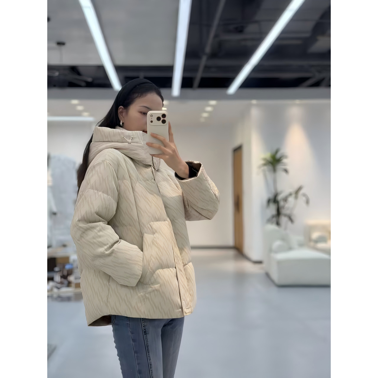 【二米粉丝专享】新品色织提花保暖气质女人鹅绒服DNZY6252