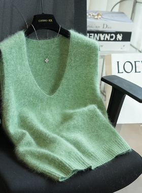 虫小小 羊绒羊毛拉毛背心针织衫女上衣叠穿马甲外穿秋冬新款A45G