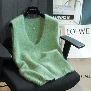 虫小小 羊绒羊毛拉毛背心针织衫女上衣叠穿马甲外穿秋冬新款A45G