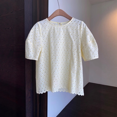 AMR UU◆奶呼呼 法式浪漫重工镂空刺绣泡泡袖小衫女上衣春夏新款