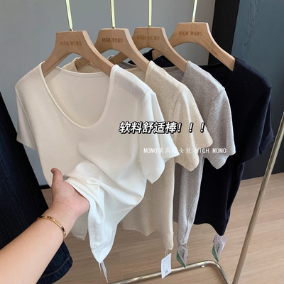 气质鹅蛋领！瘦瘦T慵懒宽松显瘦纯色简约天丝亚麻短袖T恤女
