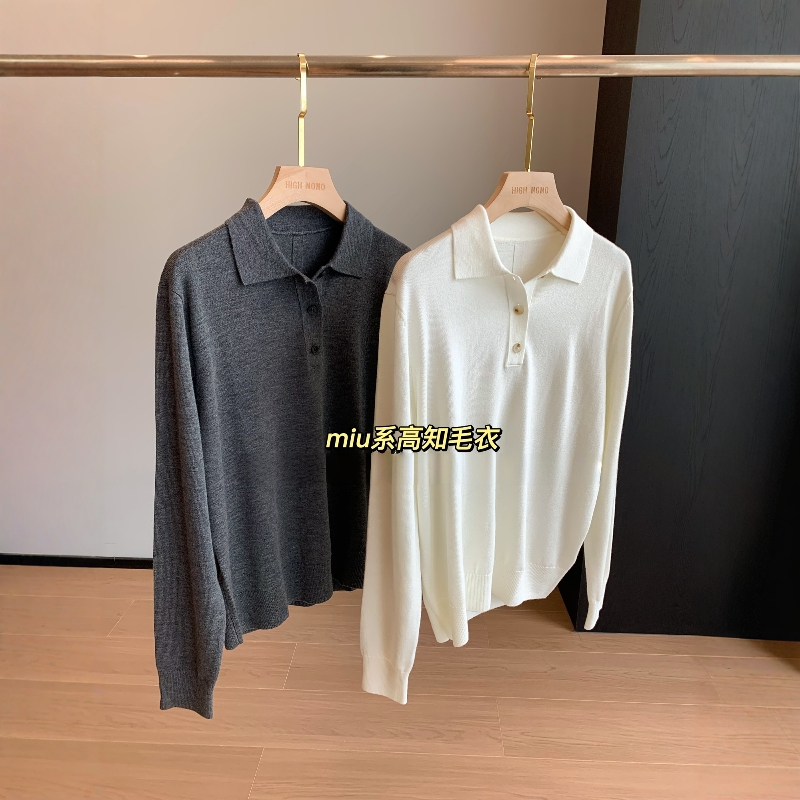 高净值审美！精纺羊毛半开领简约百搭长袖针织衫上衣气质POLO衫秋