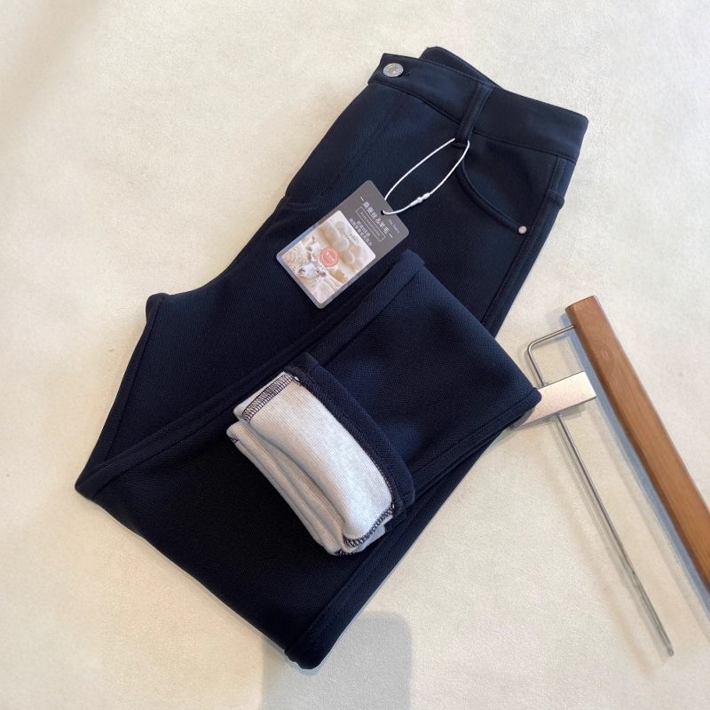 AMR UU◆含羊毛蚕丝舒适保暖高腰显瘦加绒小脚裤女小黑裤秋冬新款